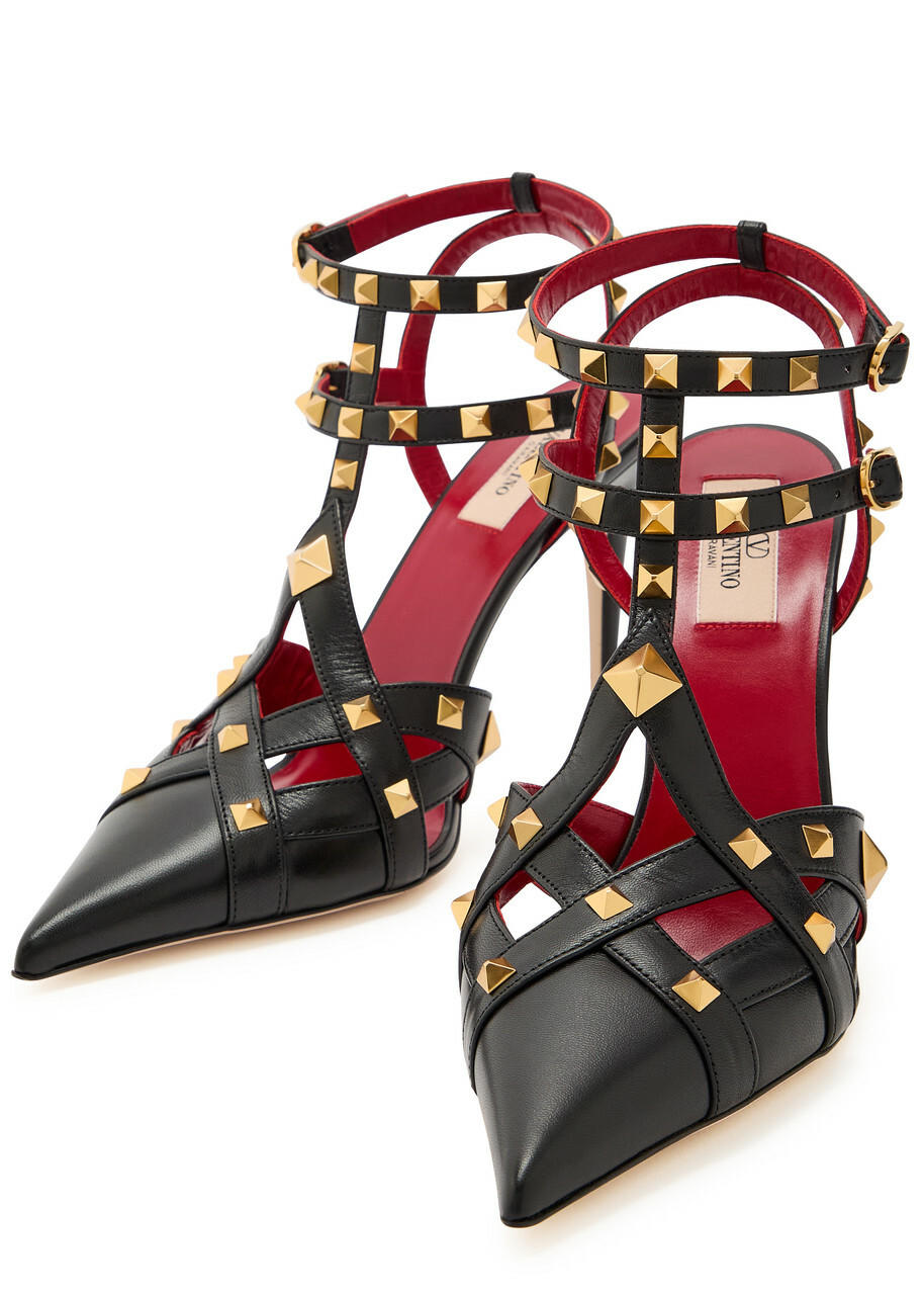 Valentino Garavani Studdy 100 Embellished Leather Sandals Black