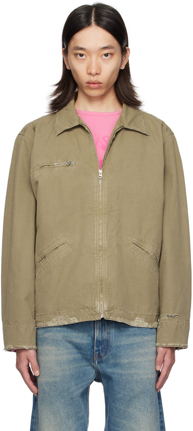 MM6 Maison Margiela Khaki Spread Collar Jacket MM6 Maison Margiela