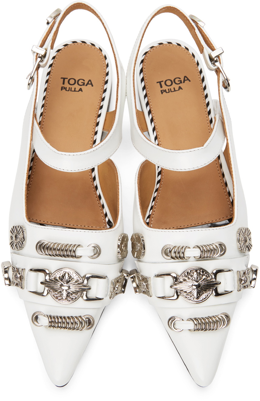 Toga Pulla White Polido Slingback Ballerina Flats Toga Pulla