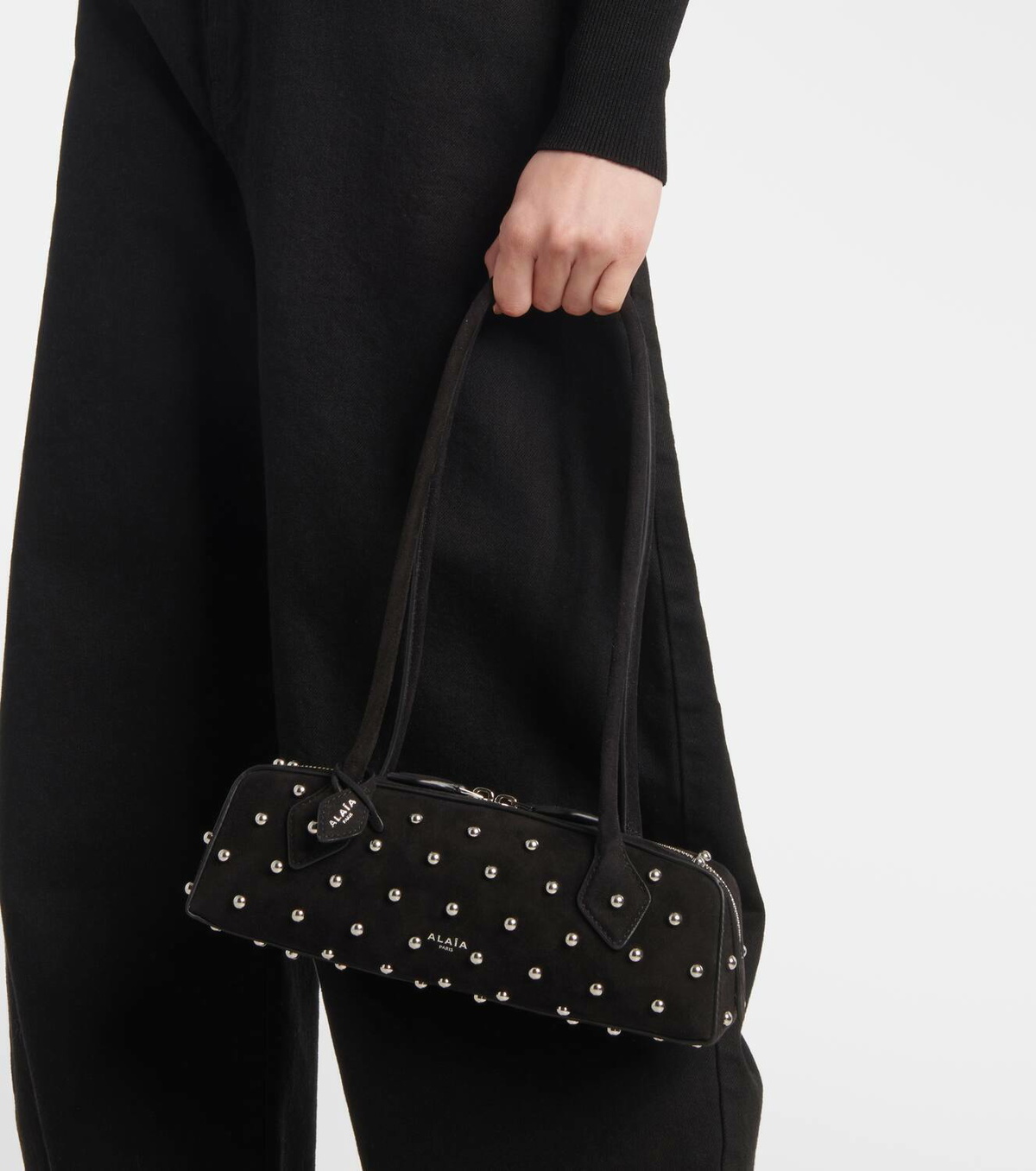 Alaïa Le Teckel Small studded suede shoulder bag ALAÏA