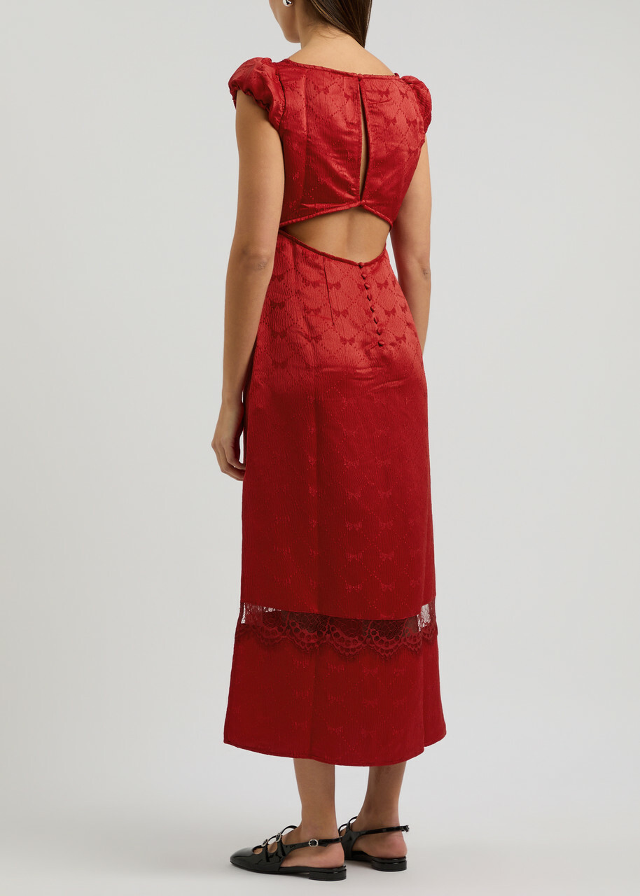 Free People Foolish Heart Cloqué Midi Dress Red