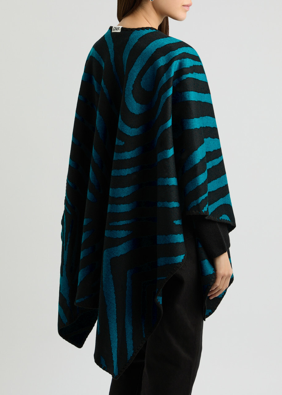 Diane Von Furstenberg Fannie Zebra-jacquard Wool-blend Shawl - Blue - One Size