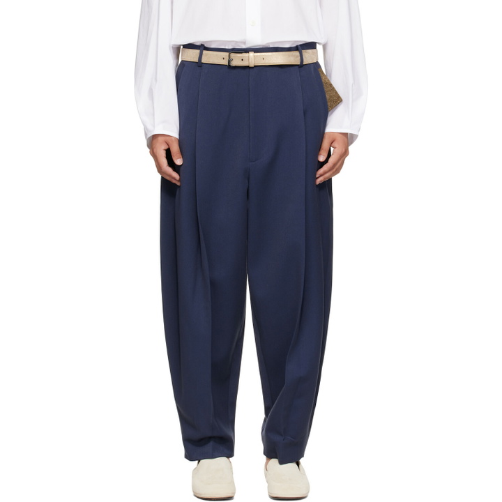 Photo: Hed Mayner Navy Pleated Trousers