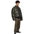 A. A. Spectrum Khaki Down Faux-Leather Puffer Jacket