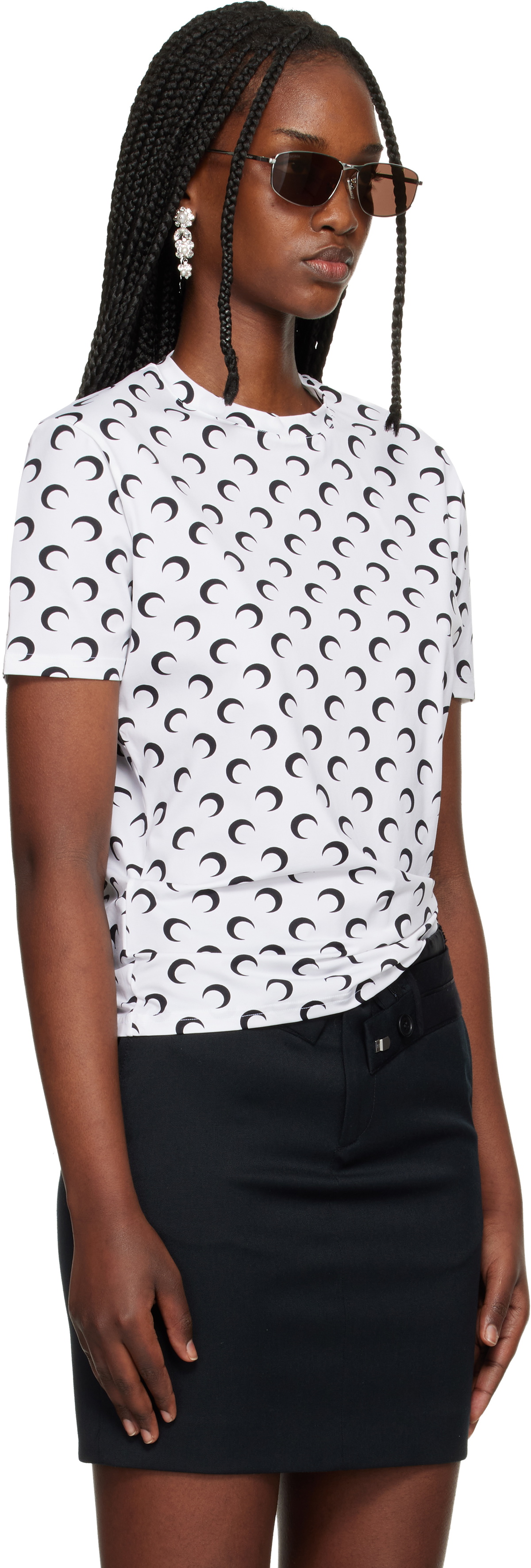 Marine Serre White Moon Printed Jersey Short Sleeves Crewneck T-shirt