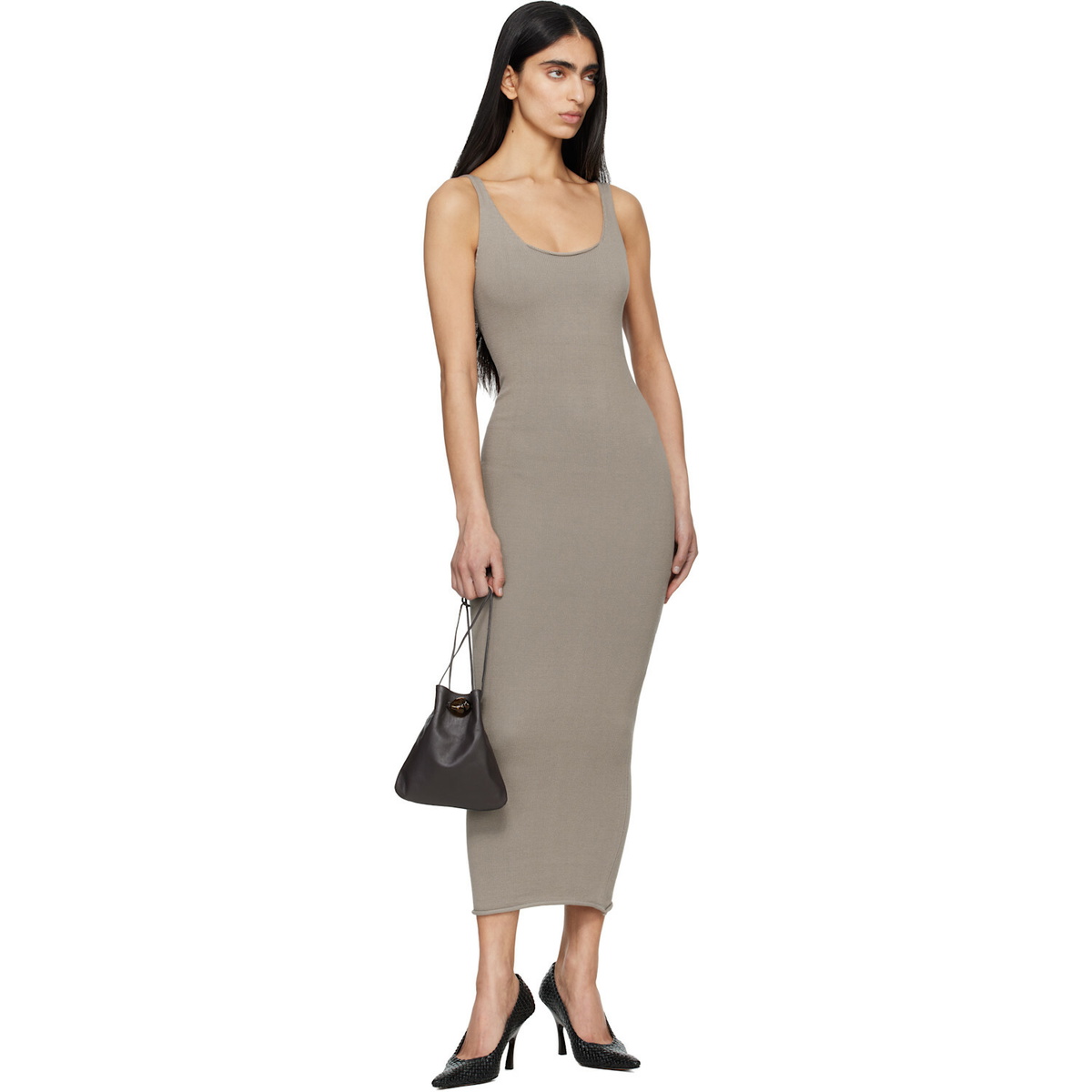 Entire Studios Gray Raw Knit Midi Dress
