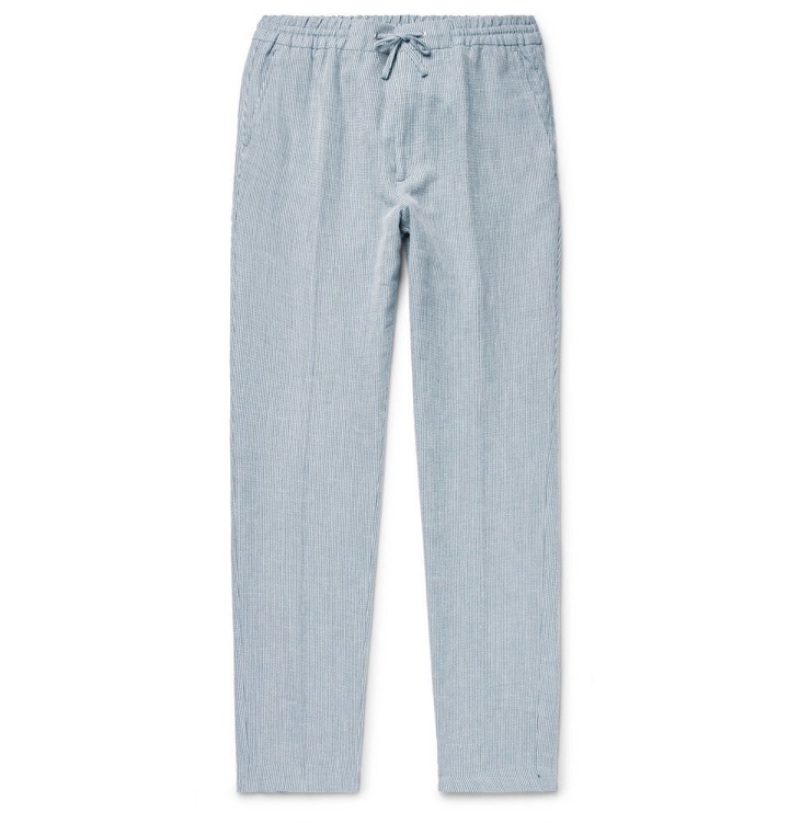 Photo: NN07 - Glasgow Slim-Fit Pinstriped Woven Drawstring Trousers - Men - Blue