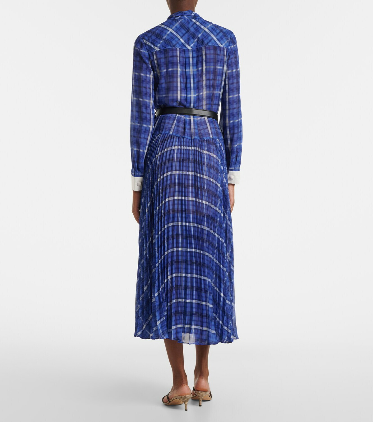 Self-Portrait Belted checked chiffon midi dress