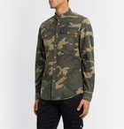 Balmain - Slim-Fit Grandad-Collar Distressed Camouflage Cotton Shirt - Green