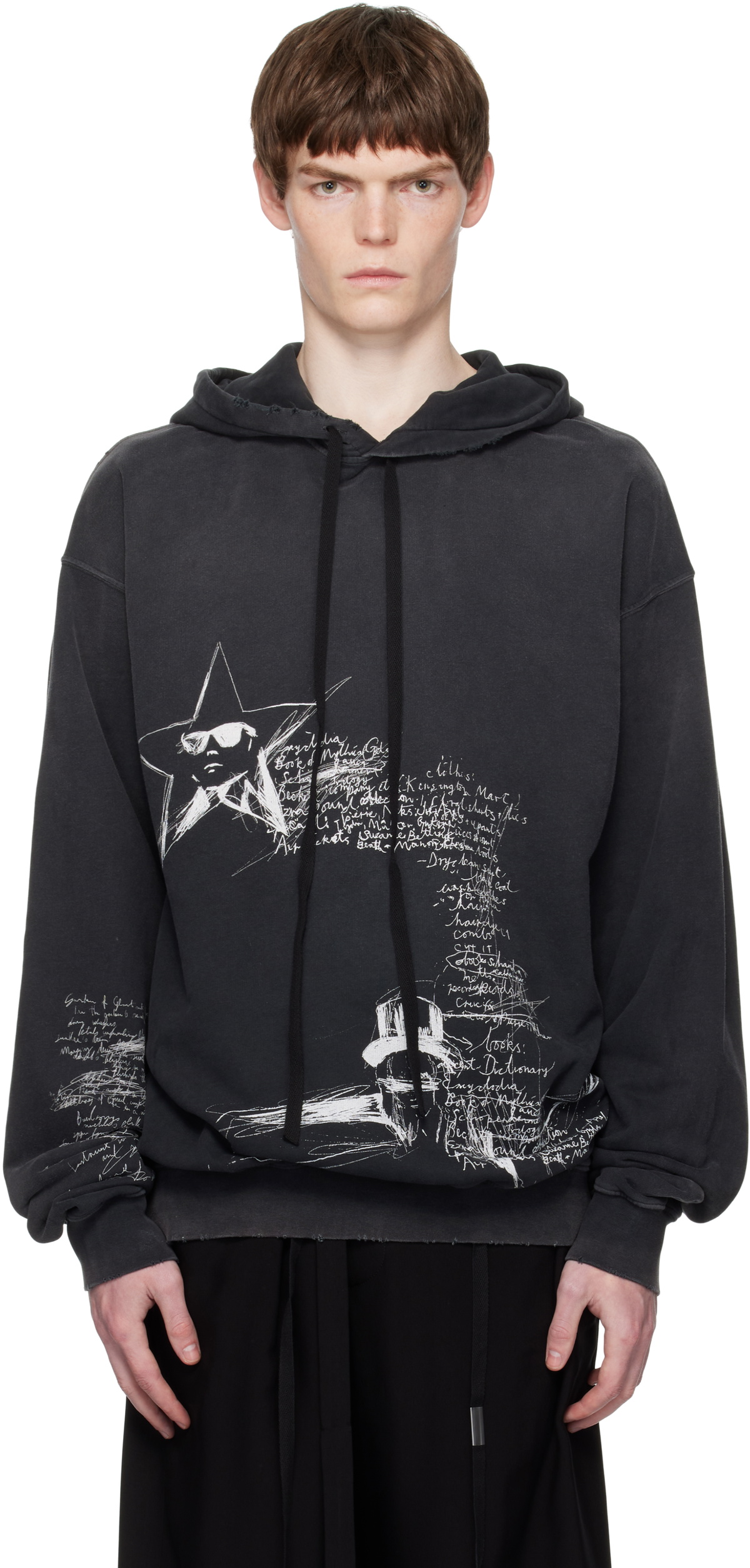 トップス ANN DEMEULEMEESTER hoodie design top Ann Demeulemeester Black Cotton Hoodie Ann Demeulemeester