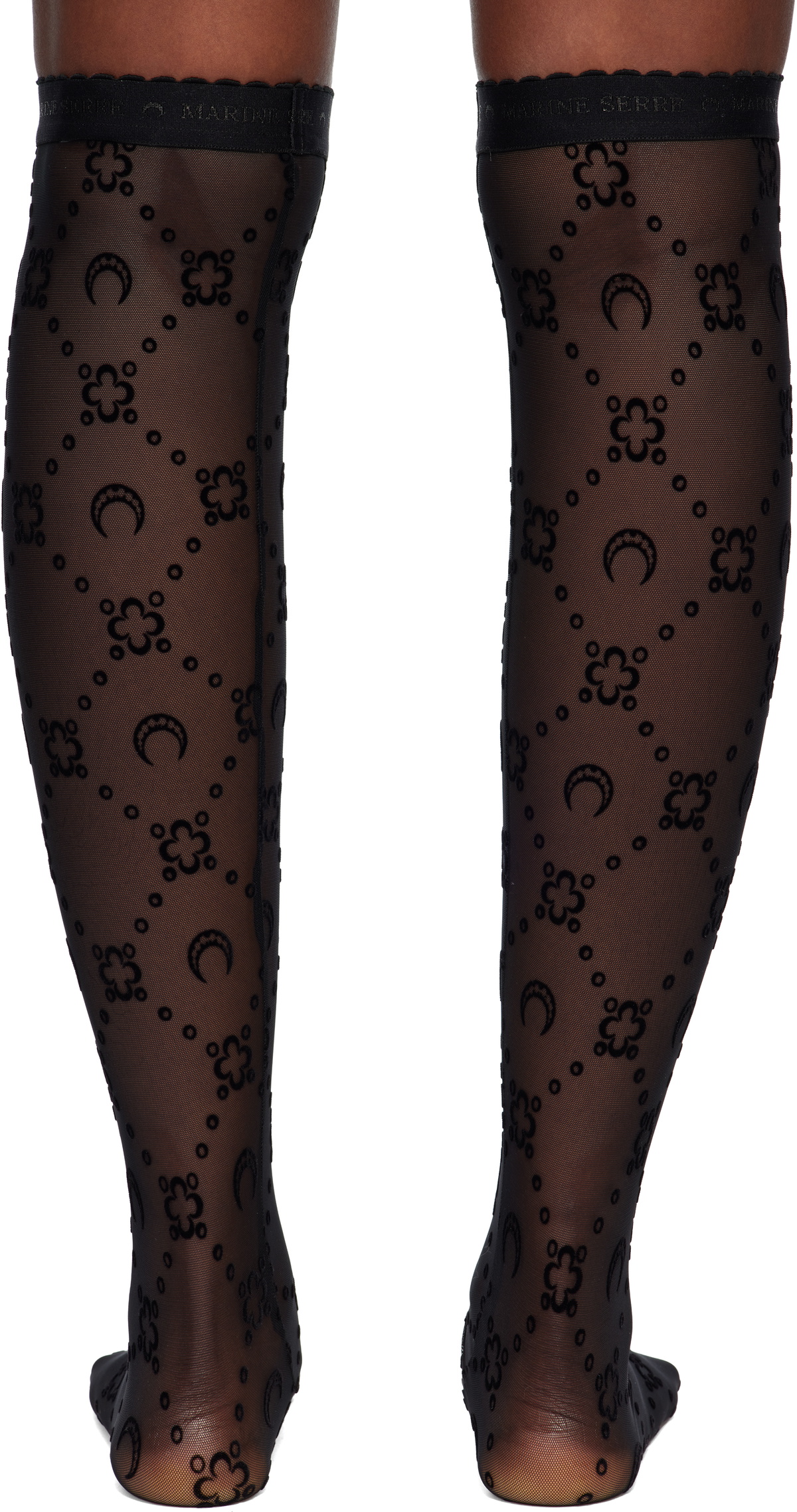 Marine Serre Black Moonogram Mesh Flock Long Socks