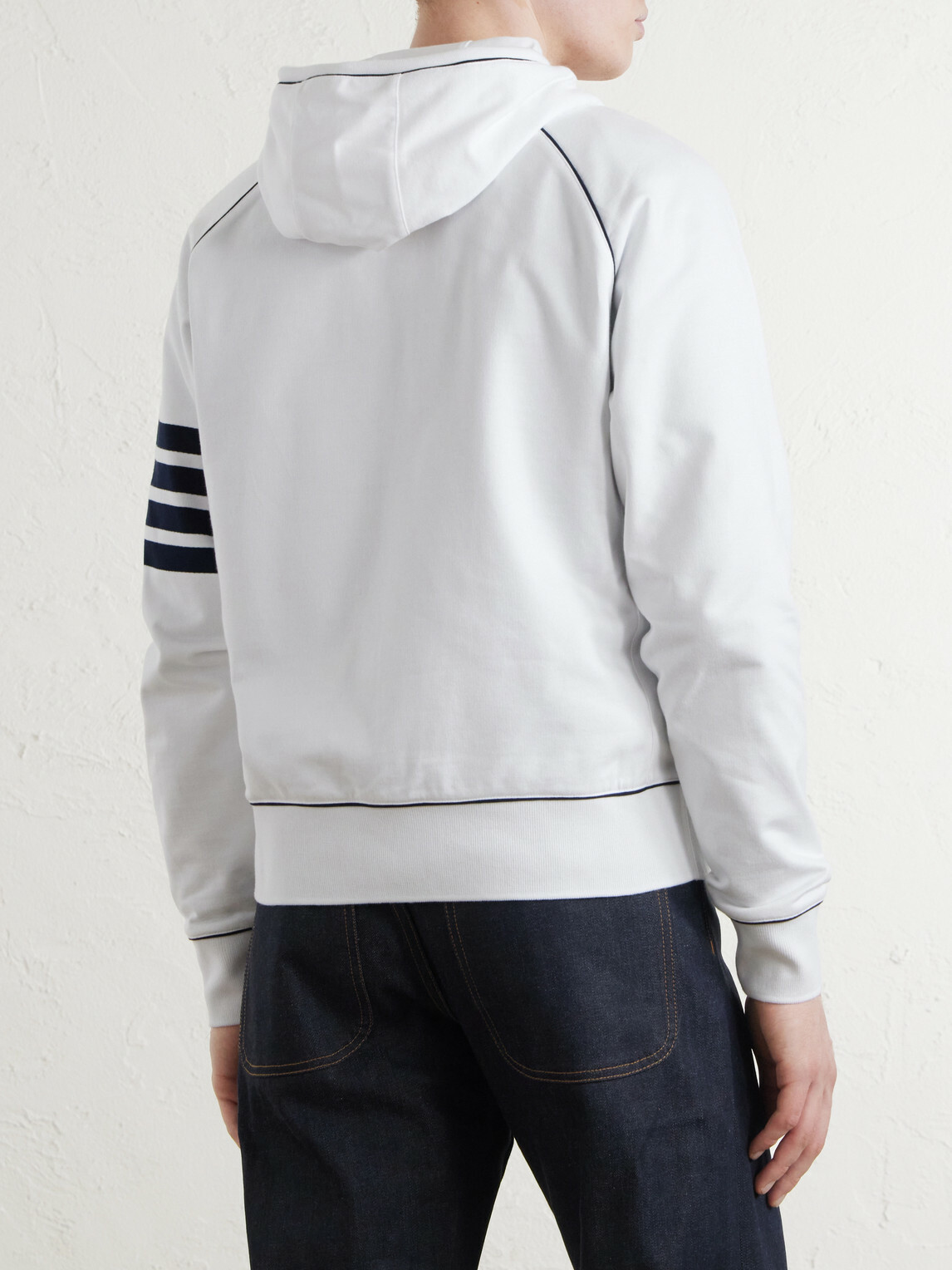 Thom Browne - 4-Bar Cotton-Jersey Zip-Up Hoodie - White