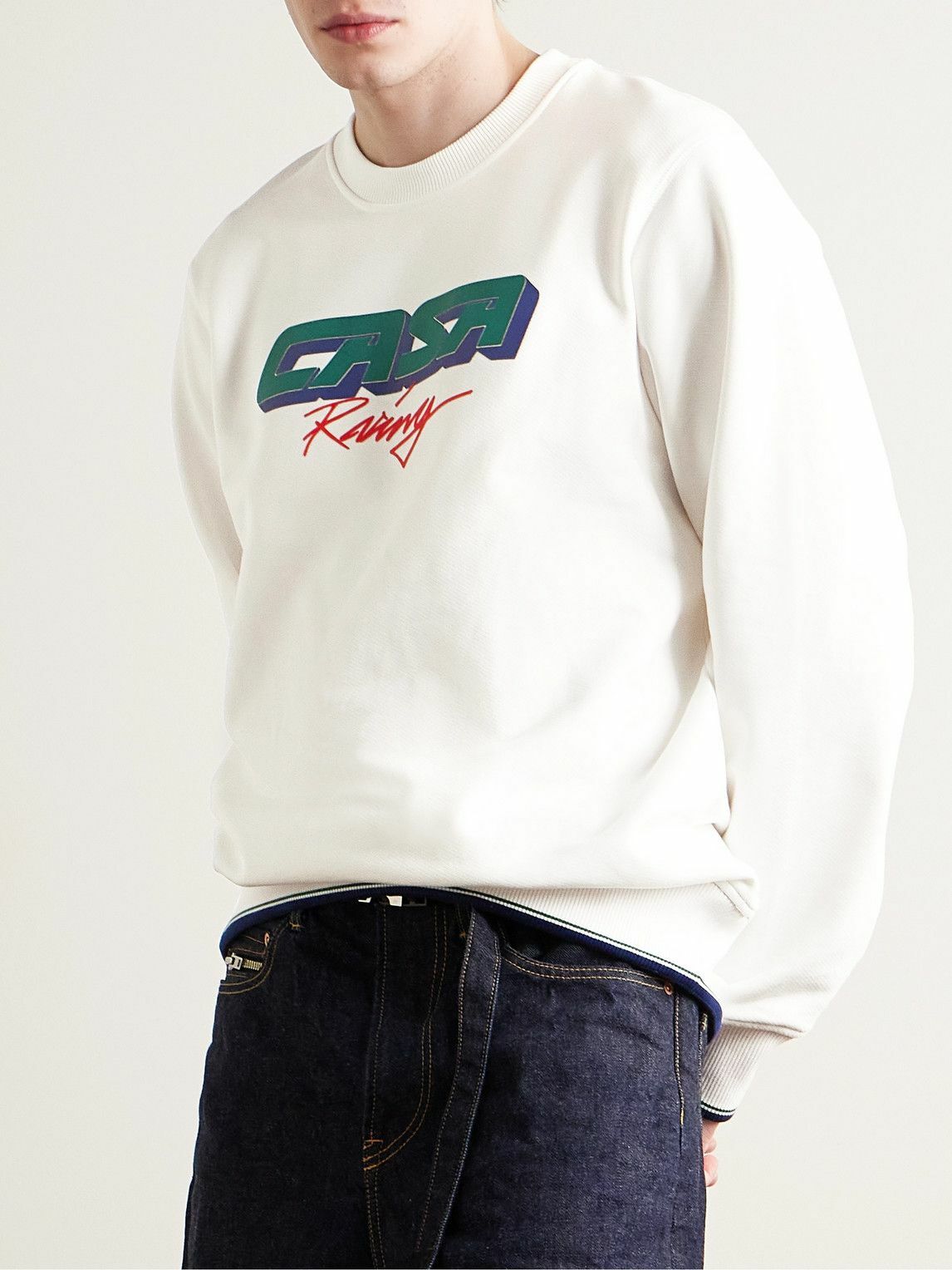 Casablanca - Casa Racing 3D Logo-Appliquéd Organic Cotton-Jersey Sweatshirt  - White Casablanca, image size:1146x1528