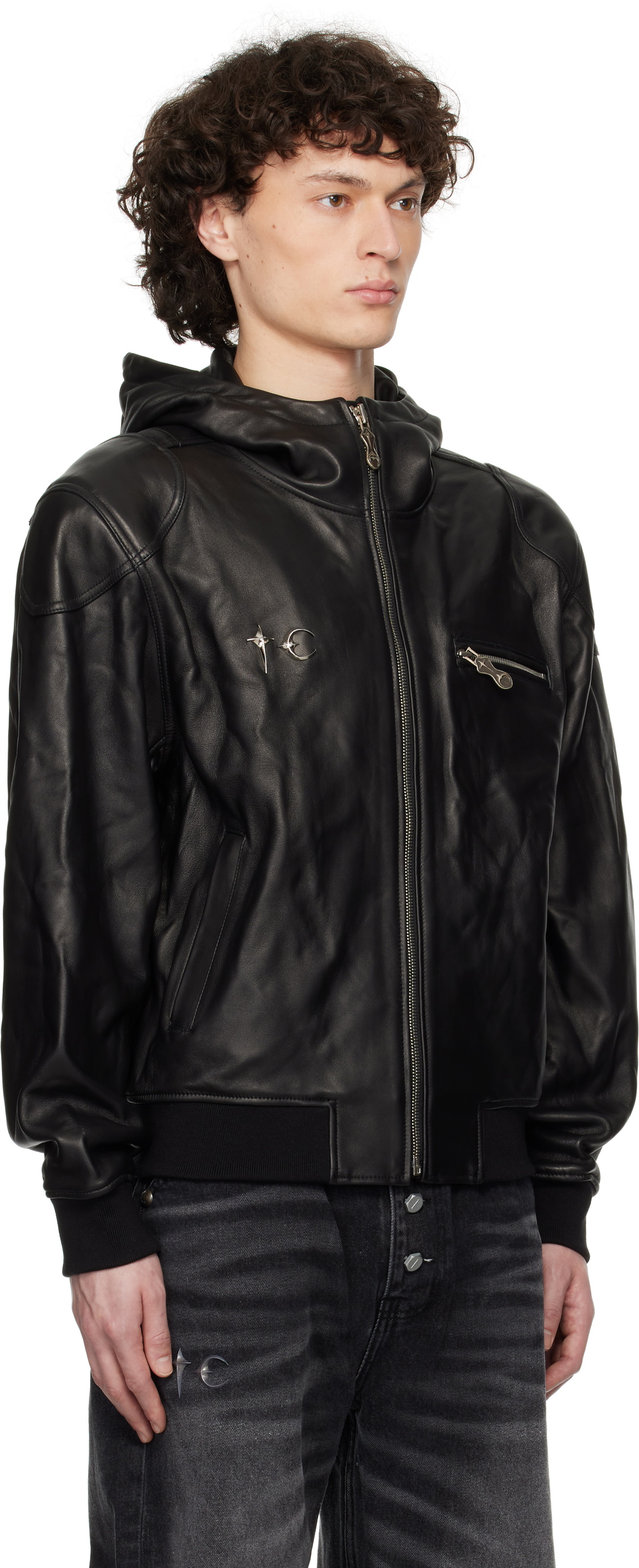 thug club レザージャケット Thug Club Black Slim Rock Leather Jacket Thug Club
