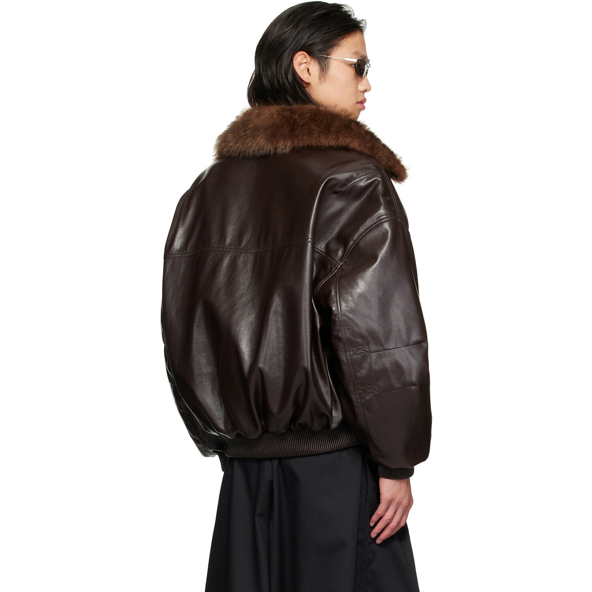 LU'U DAN Brown Faux-Leather Cargo Flight Jacket