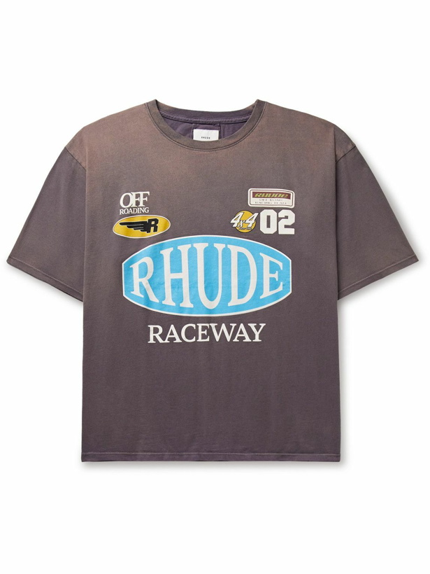 Photo: Rhude - Raceway Logo-Print Cotton-Jersey T-Shirt - Gray