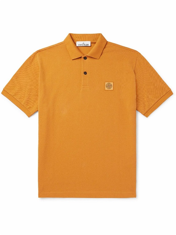 Photo: Stone Island - Garment-Dyed Logo-Appliquéd Cotton-Piqué Polo Shirt - Orange