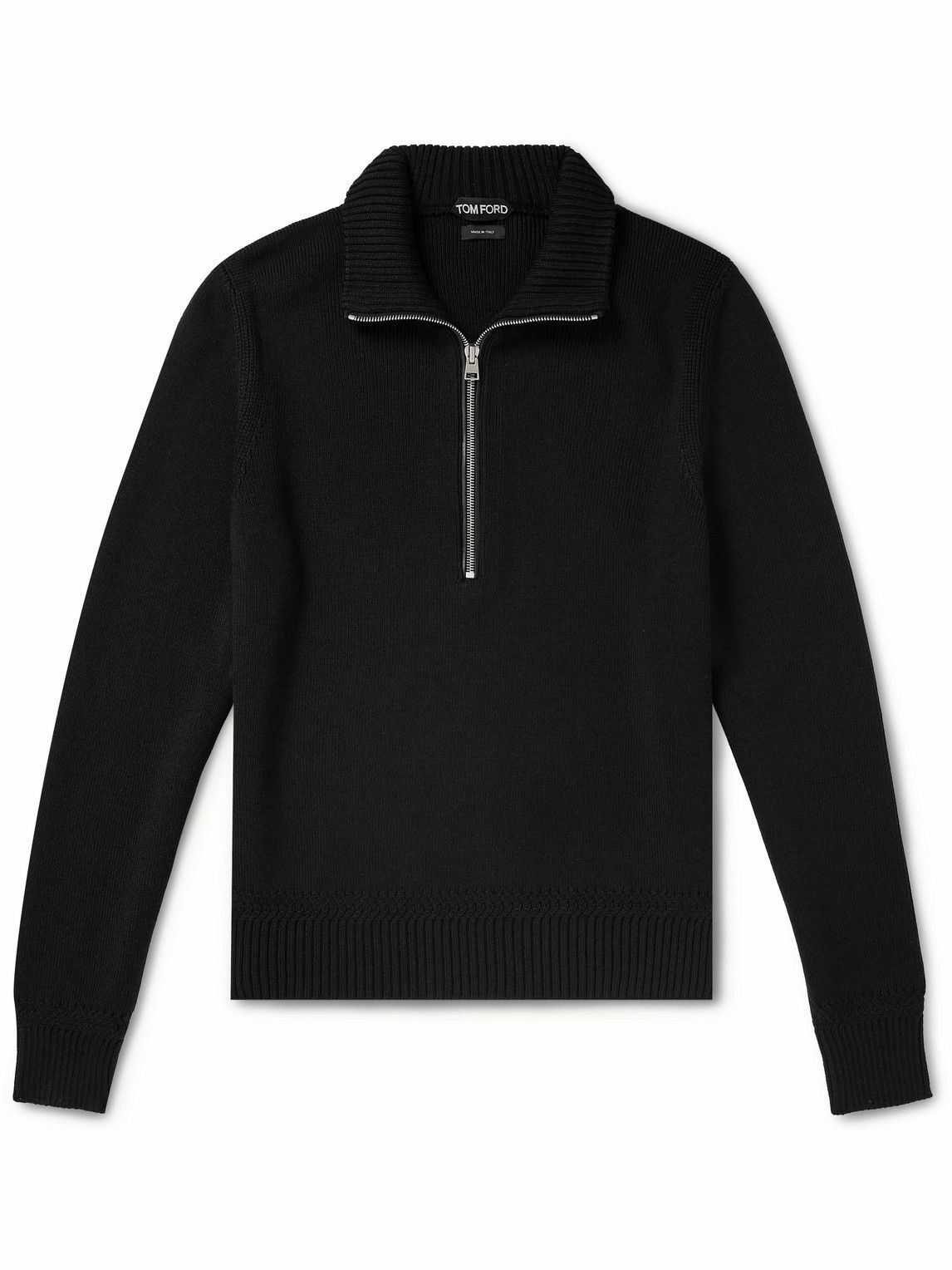 TOM FORD - Ribbed Merino Wool and Silk-Blend Half-Zip Sweater - Black ...