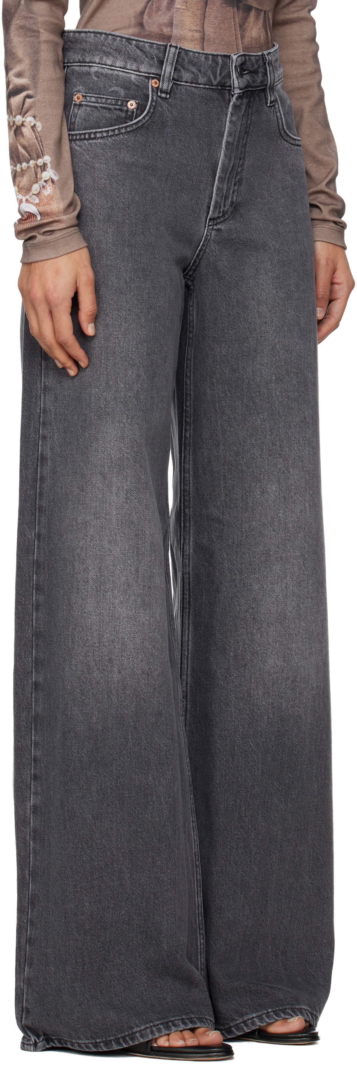 Marine Serre Gray Moon Laser High-Waist Flare Jeans