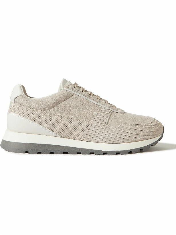 Photo: Brunello Cucinelli - Leather-Trimmed Perforated Suede Sneakers - Neutrals
