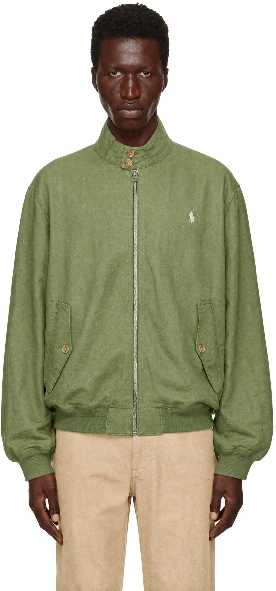 Polo Ralph Lauren Green Linen Herringbone Windbreaker Jacket