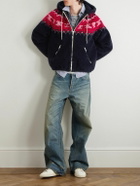 CELINE - Fair Isle Fleece Zip-Up Hoodie - Blue