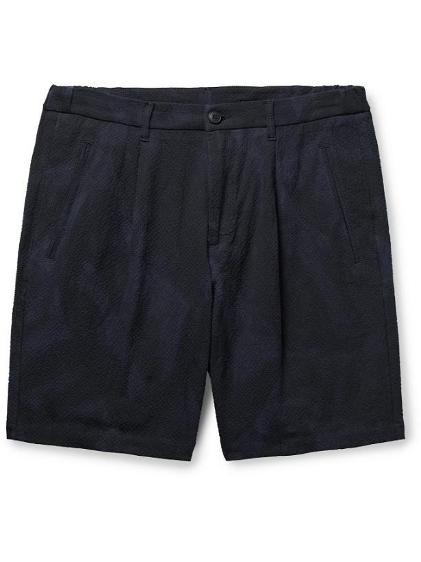Photo: ALTEA - Bowery Pleated Stretch-Cotton Seersucker Bermuda Shorts - Blue - S