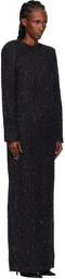 Pushbutton Black Metallic Thread Maxi Dress