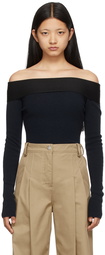 Victoria Beckham Navy Bardot Long Sleeve T-Shirt