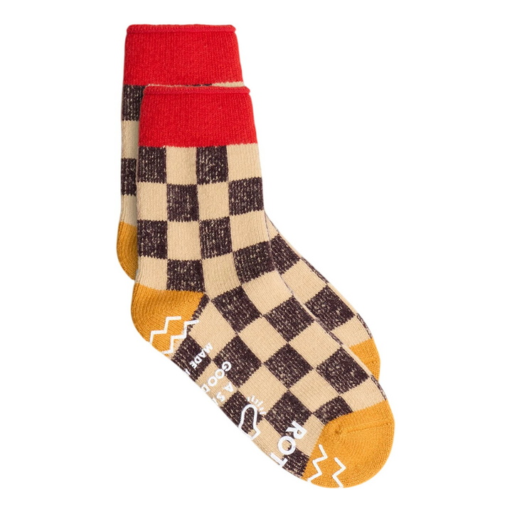 Photo: RoToTo Checkerboard Room Sock in Red/Yellow