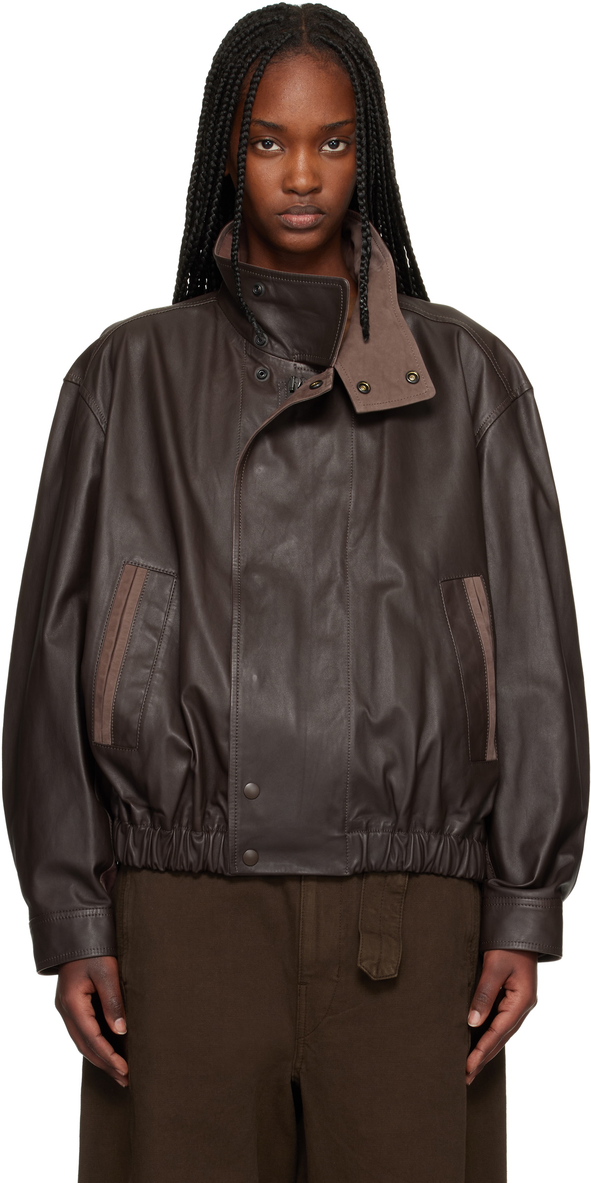 LEMAIRE Brown Soft Nappa Leather Jacket Lemaire