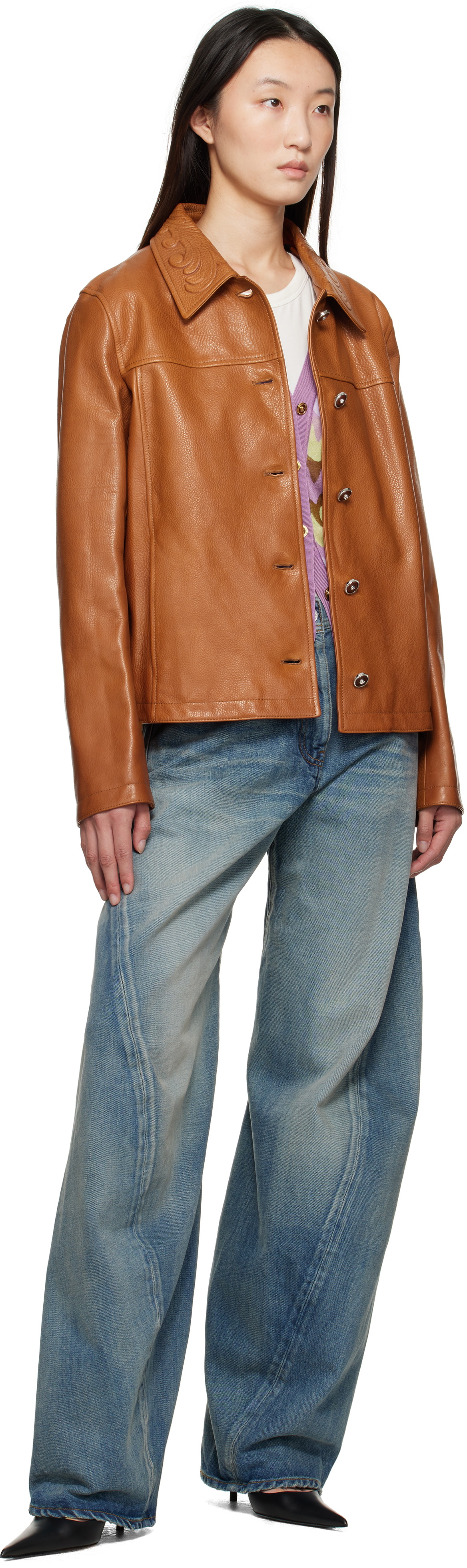 Versace Tan Barocco Boxy Leather Jacket