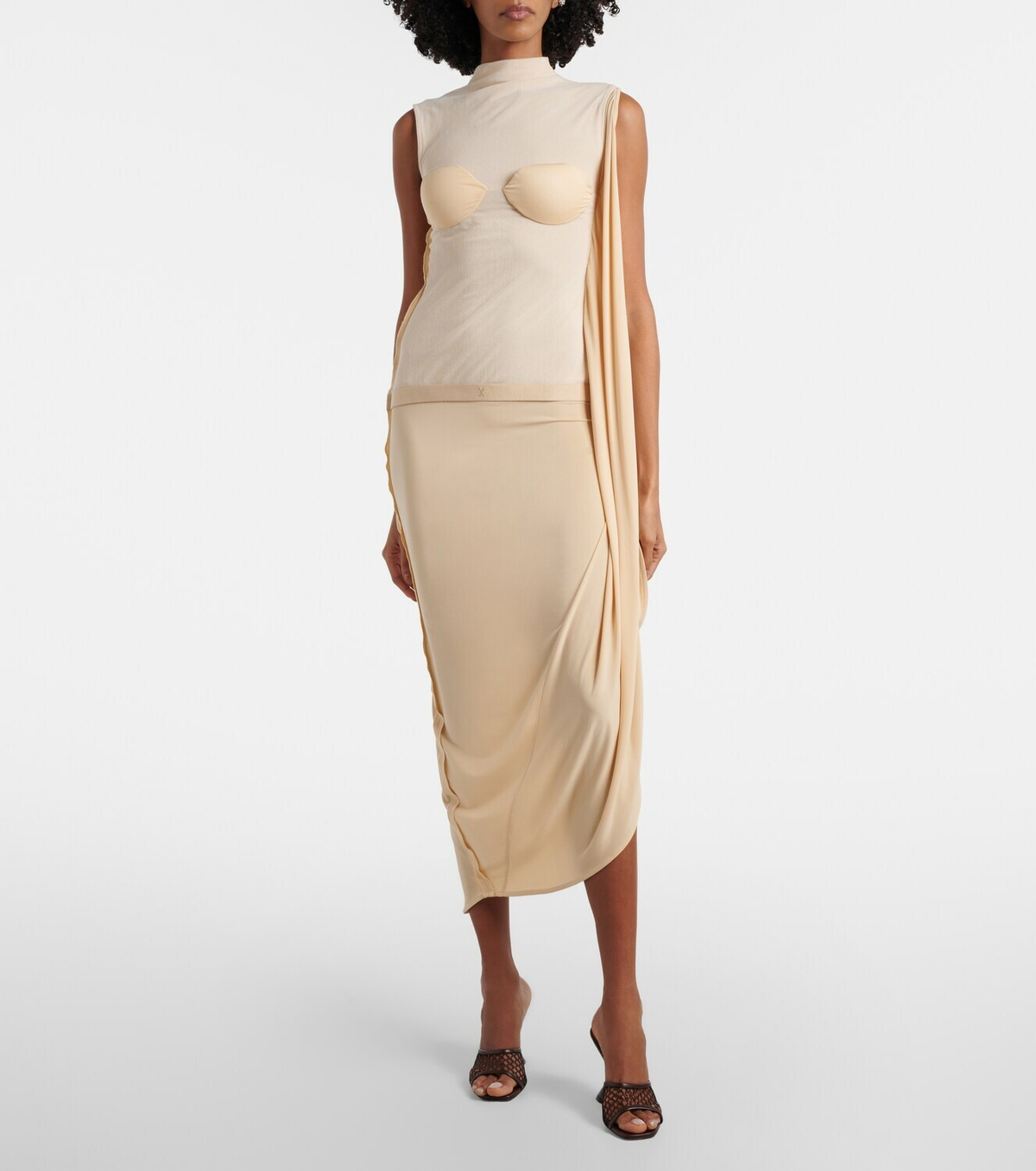 Jean Paul Gaultier Lace-trimmed semi-sheer midi dress
