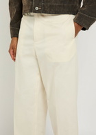 Jil Sander Checked Straight-leg Wool and Linen-blend Trousers Off White