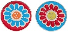 Chopova Lowena Red & Blue Flower Enamel Earrrings