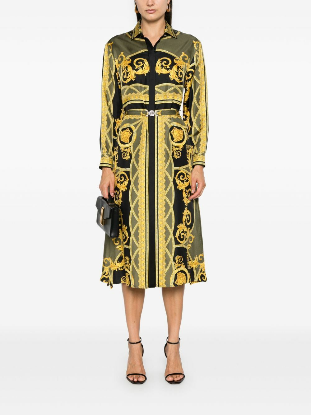 【送料&関税込】Versace Printed Crepe Shirt Dress VERSACE Pleated printed crepe midi dress | THE OUTNET