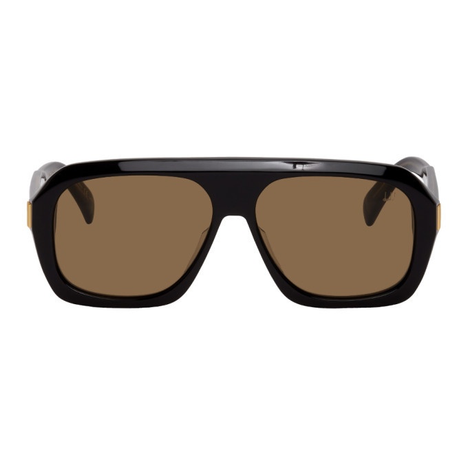 Photo: Dunhill Black Shiny Rectangular Ferry Sunglasses