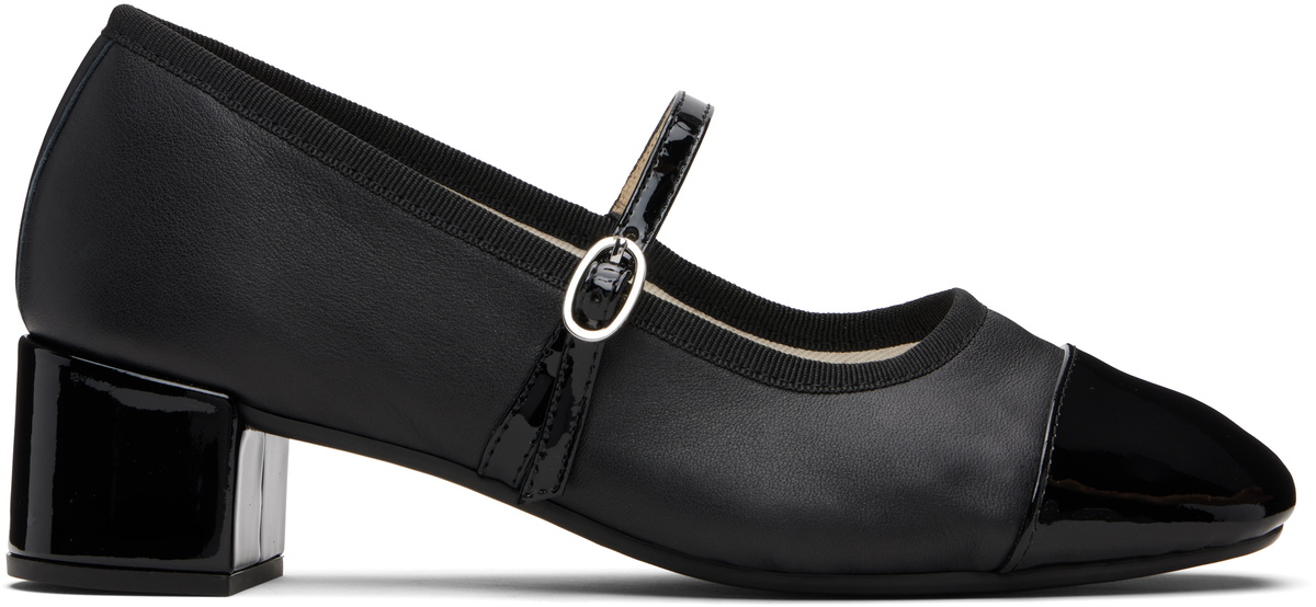 Repetto Black & White Rose Mary Jane Heels Repetto