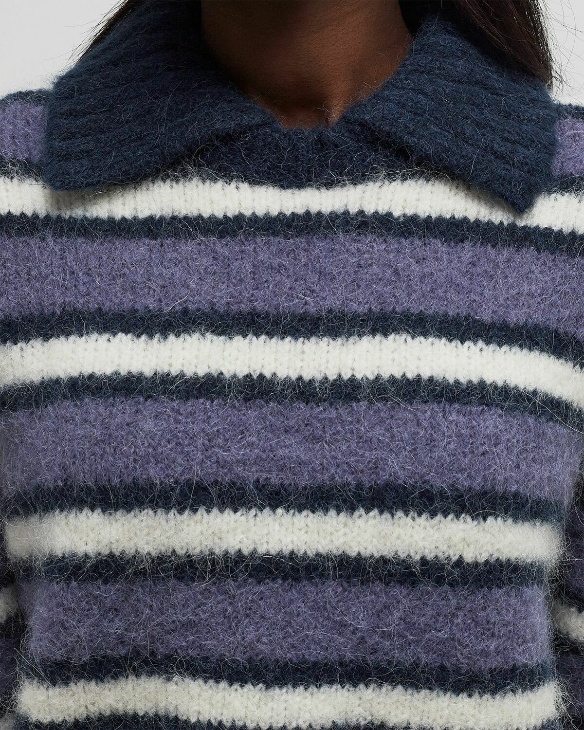 ØLÅF STRIPED POLO KNIT Blue Womens Pullover