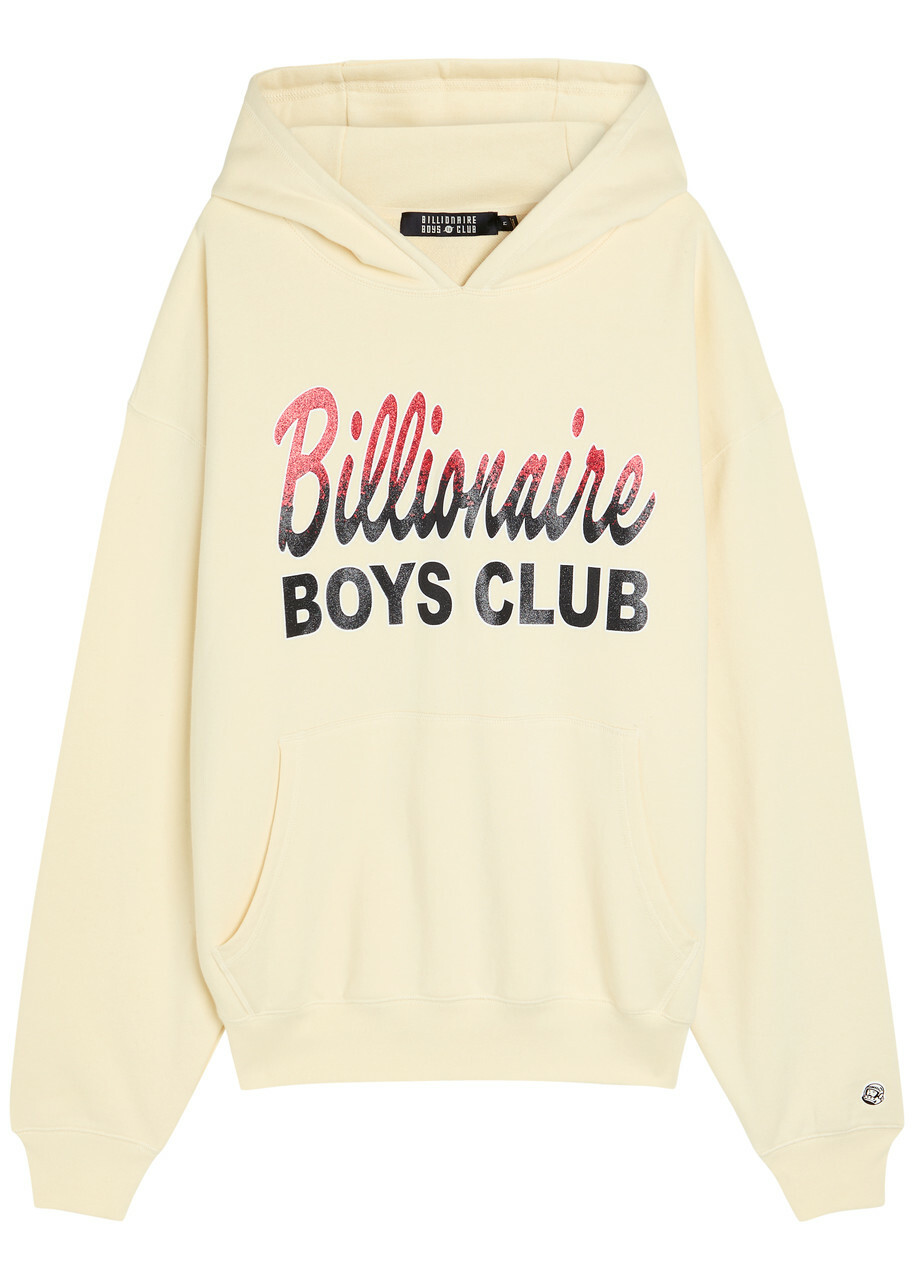 Billionaire Boys Club Glittered Logo-print Hooded Cotton Sweatshirt Ecru