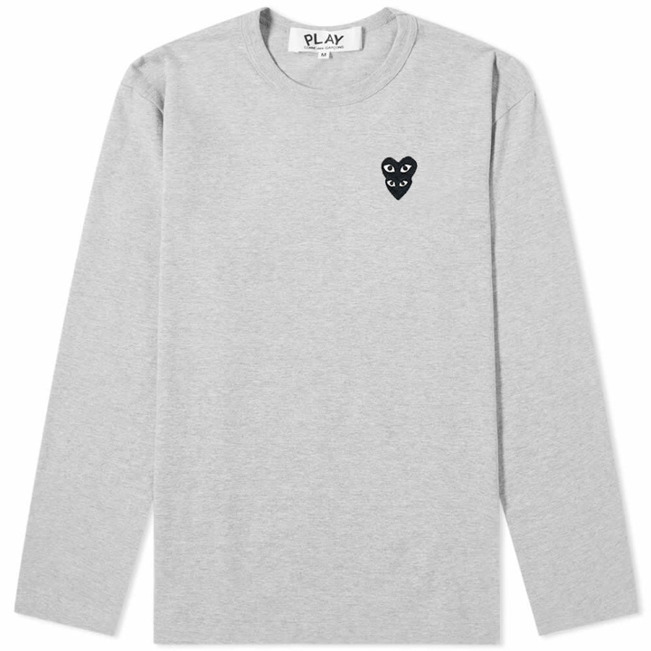 Photo: Comme des Garçons Play Men's Long Sleeve Overlapping Heart T-Shirt in Grey/Black