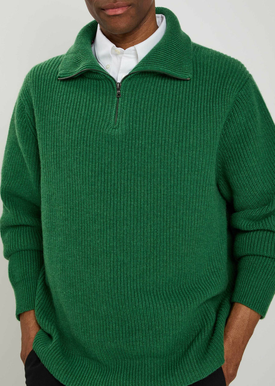 The Elder Statesman Clemente Half-zip Ribbed Cashmere Jumper Dark Green