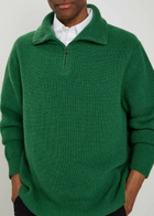 The Elder Statesman Clemente Half-zip Ribbed Cashmere Jumper Dark Green