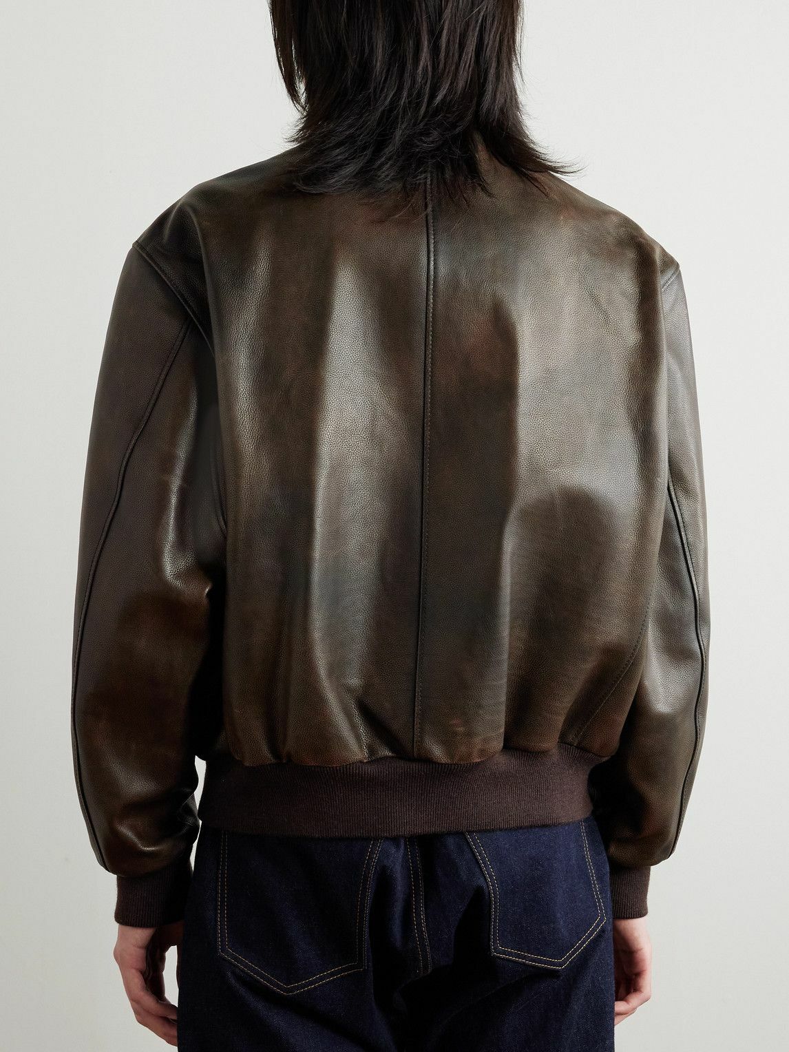 CELINE - Teddy Full-Grain Leather Bomber Jacket - Brown Celine