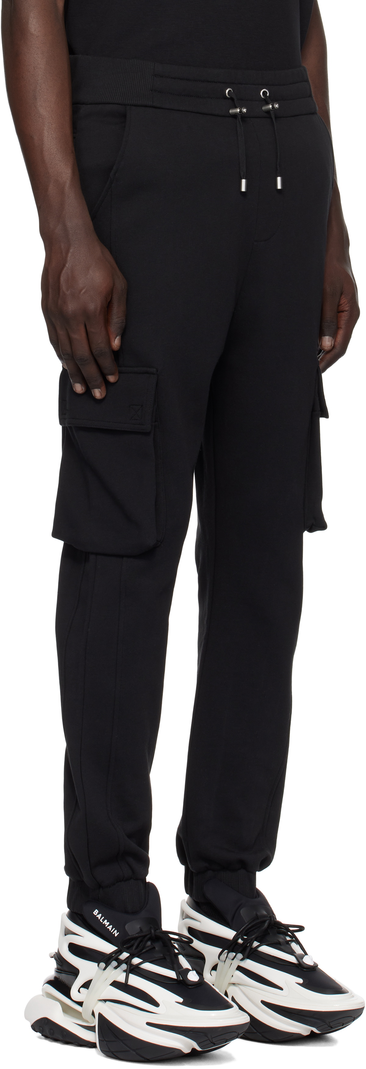 【送料&関税込】Balmain Pants With Side Slits Balmain cargo-pockets stretch-cotton Trousers | Black
