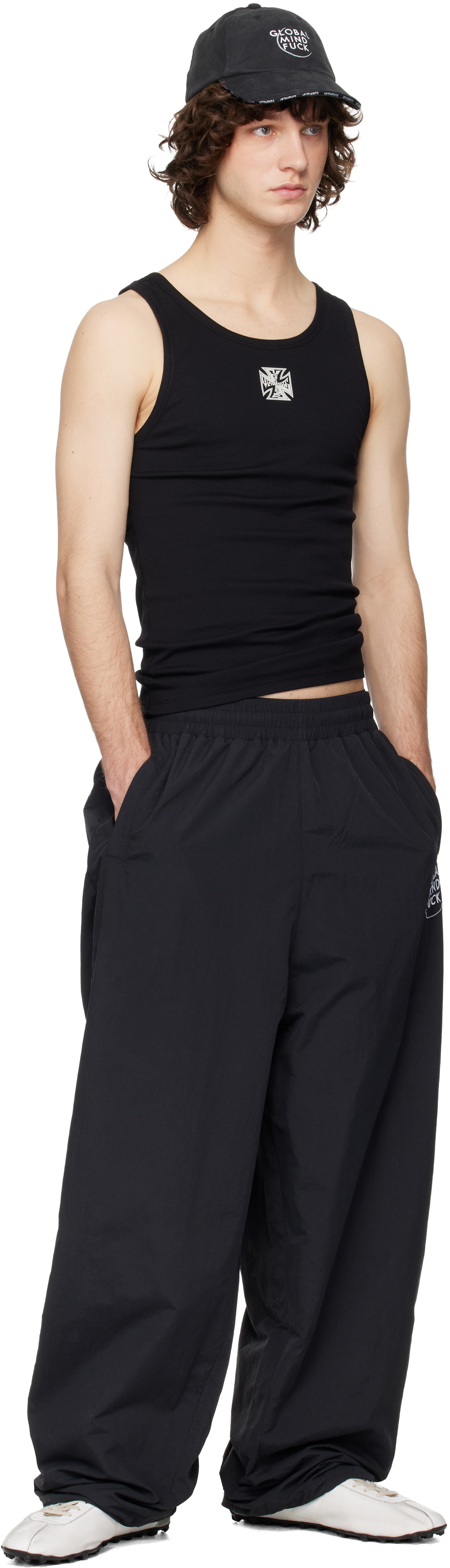 VETEMENTS Black Biker Cross Logo Tank Top