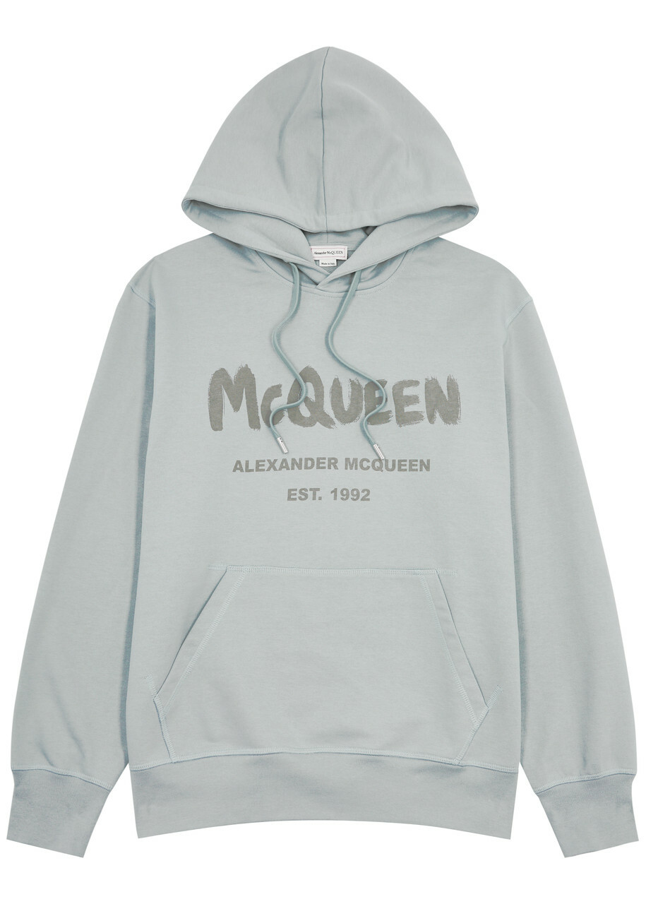 Alexander Mcqueen Logo Hooded Cotton Sweatshirt Grey