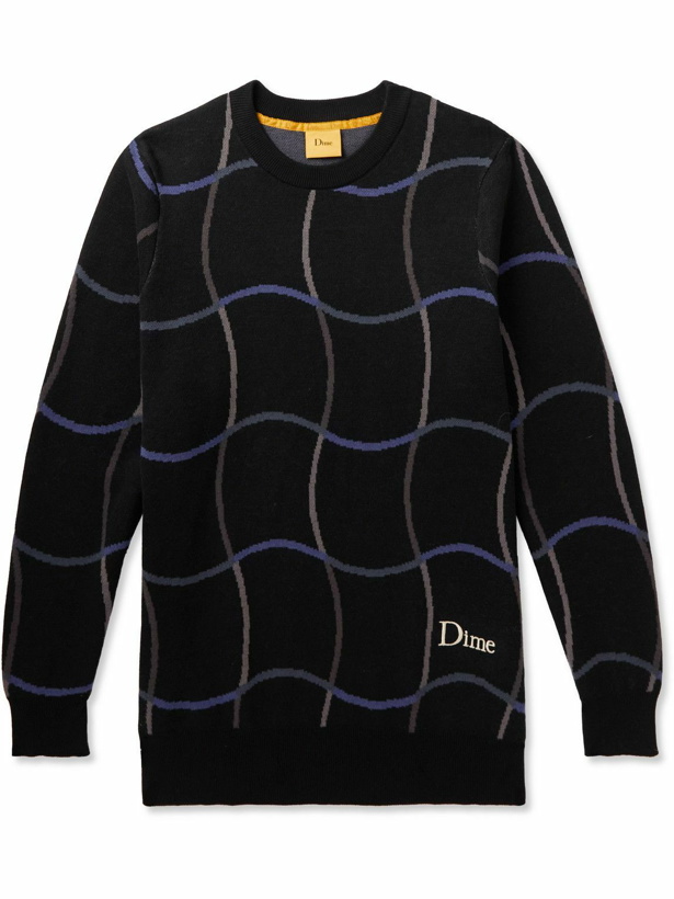 Photo: DIME - Wave Logo-Embroidered Jacquard-Knit Cotton Sweater - Black