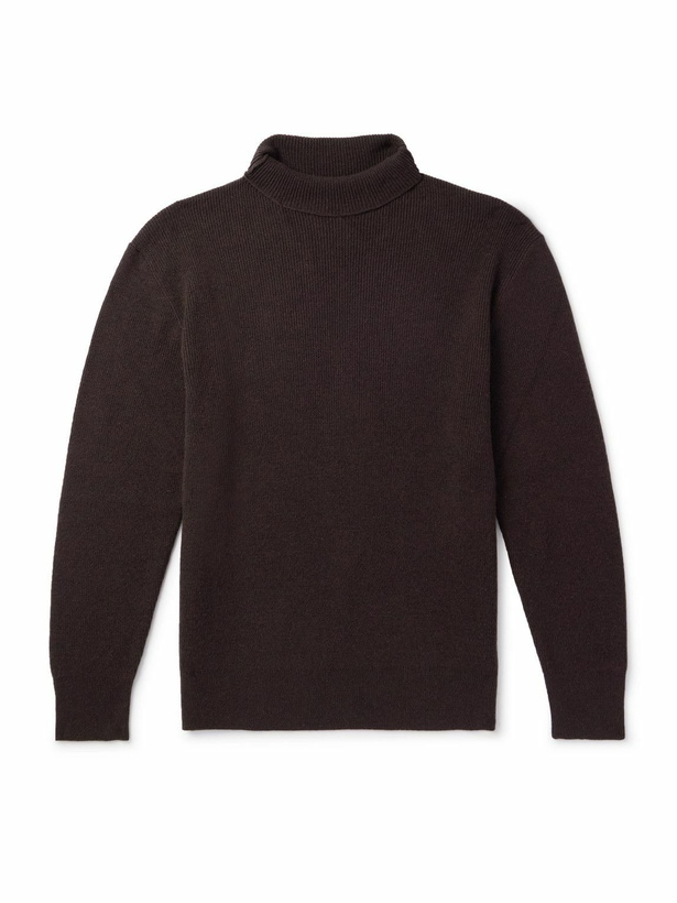 Photo: MILES LEON - Slim-Fit Ribbed Merino Wool and Cashmere-Blend Rollneck Sweater - Brown
