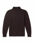 MILES LEON - Slim-Fit Ribbed Merino Wool and Cashmere-Blend Rollneck Sweater - Brown